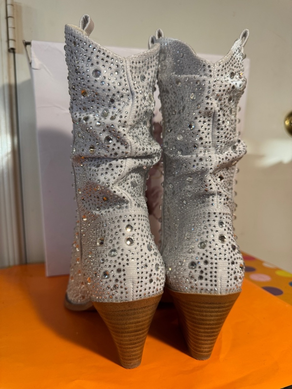 Jessica Simpson Crystal-Embellished Silver Slouch Western Boots - Picture 4 of 8
